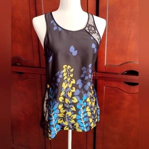 Black Floral Front Lace Back Tank